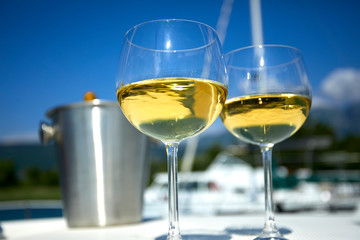white wine on the yacht