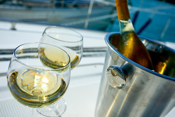 white wine on the yacht