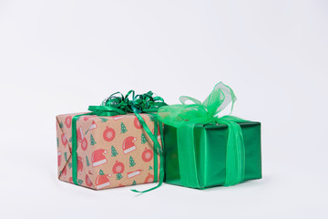 Christmas gift boxes on white background. Xmas. family holiday concept. Merry Christmas and Happy Holidays.