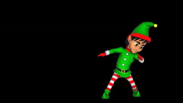 Cute Elf dancing salsa isolated with alpha channel. Seamless funny Christmas animation.