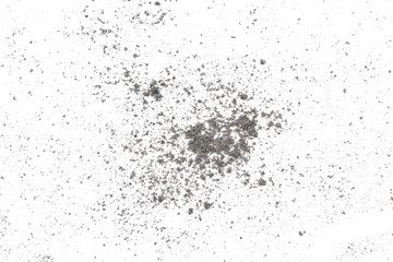 Fototapeta na wymiar Ash pile isolated on white background, texture, Ash Wednesday concept