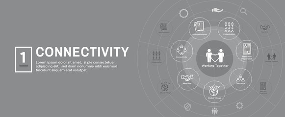 Connectivity Web Header Banner with Togetherness, Connectnedness and Collaboration Icon Set