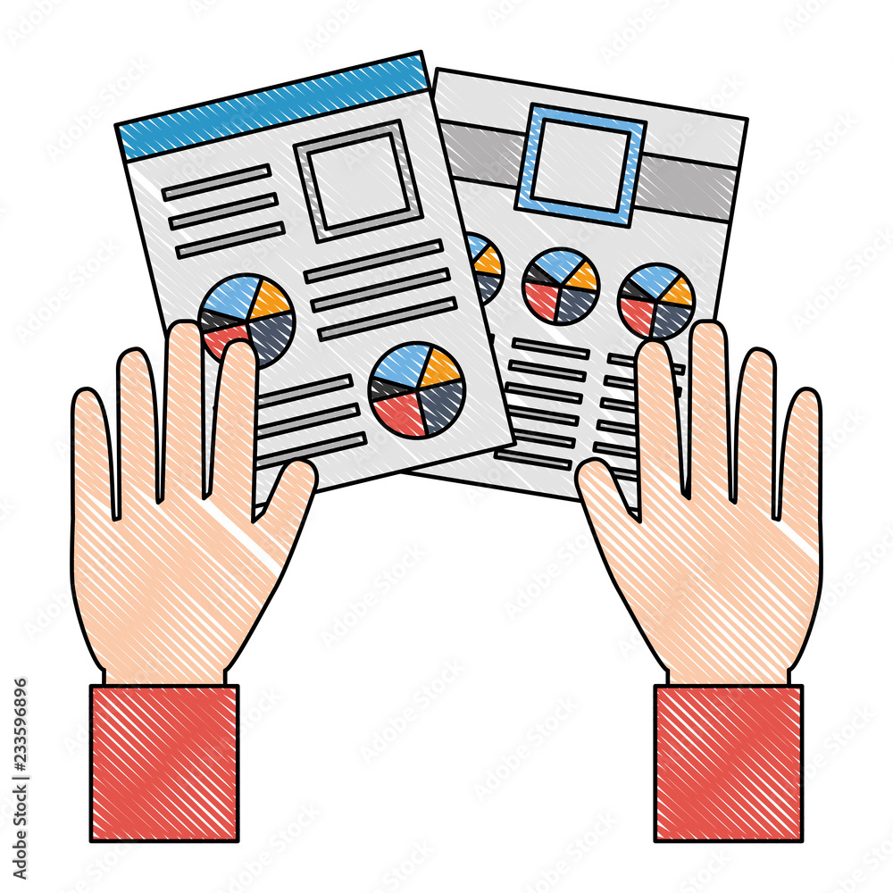 Poster hands and documents files with statistics graphic