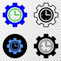 Clock setup wheel EPS vector pictogram with contour, black and colored versions. Illustration style is flat iconic symbol on chess transparent background.