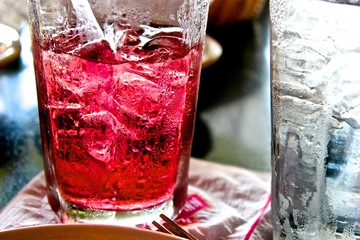 glass of pink tea