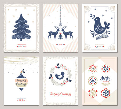 Winter Holidays greeting cards. Vector illustration.