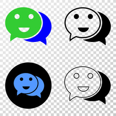 Happy chat EPS vector pictograph with contour, black and colored versions. Illustration style is flat iconic symbol on chess transparent background.