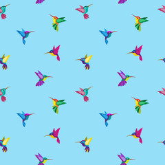 Seamless pattern with hummingbirds of various colors. Background is isolated from pattern. Swatch is included in EPS file.