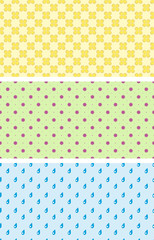 Set of seamless patterns with simple elements, flowers and raindrops. Swatches are included in EPS file.