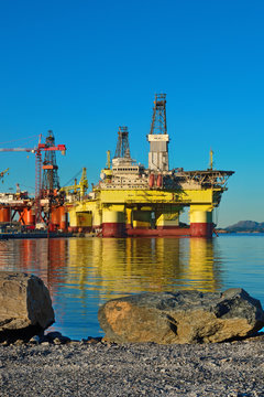 Offshore oil and gas Accommodation Platform  under reconstruction on west coast Norway. Energy industry.