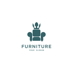 king furniture logo design in blue color with crown and wheat