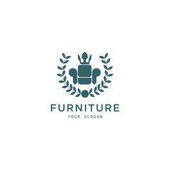 king furniture logo design in blue color with crown and wheat