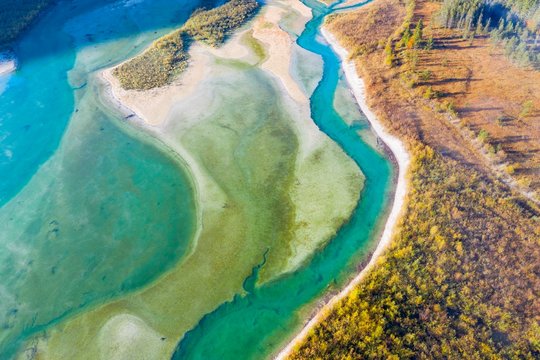 Isar, at the inflow into the Sylvenstein lake, Sylvenstein reservoir, drone image, Lenggries, Isarwinkel, Upper Bavaria, Bavaria, Germany, Europe