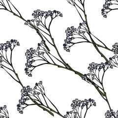 Blue branches flowers bells on a white background vector illustration. Seamless pattern. EPS10.