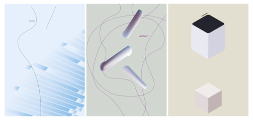 Set of three abstract minimalistic vector illustrations. light and pastel colors.