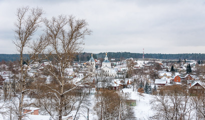 View of town Vereya and Church of the Epiphany in winter, Naro-Fominsky District, Moscow Oblast,  Russia