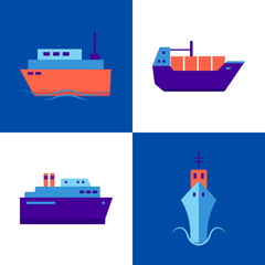 Marine collection of ship icons in flat style