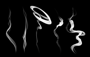 Delicate white cigarette smoke waves on black background.