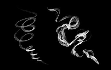 Delicate white cigarette smoke waves on black background.
