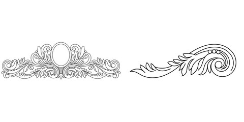 Set of vintage baroque ornament, corner. Retro pattern antique style acanthus.