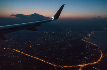 Night aerial view of the Athens city in Greece.