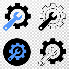 Service tools EPS vector icon with contour, black and colored versions. Illustration style is flat iconic symbol on chess transparent background.