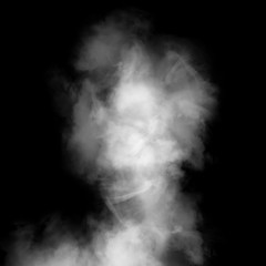 Delicate white smoke waves on black background.