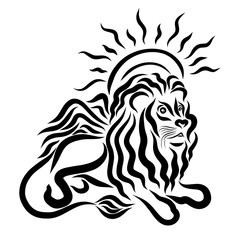 Winged lion and shining sun over his head