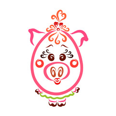 Funny oval girl piggy, fashionable baby, cute animals