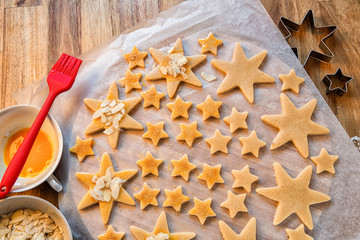 Christmas day. Holidays, Christmas preparations.Baking Christmas cookies.Forms and products for cookies.