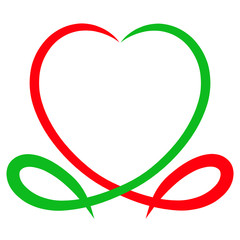 heart of green and red lines, and the shape of a symbolic fish