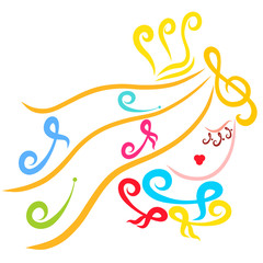 Beautiful princess, notes, music and beauty, creative