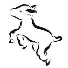 Little cheerful lamb or kid, jumping, black outline