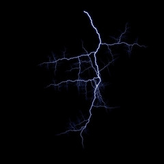 Isolated realistic electrical lightning strike visual effect on black night background. Energy change. 