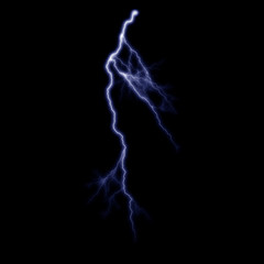 Isolated realistic electrical lightning strike visual effect on black night background. Energy change. 