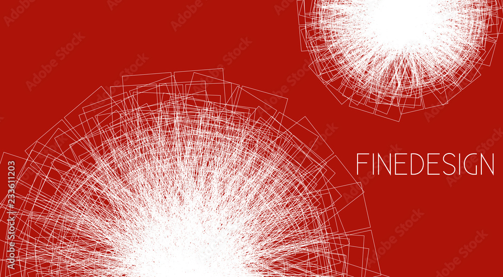 Poster Minimal white on red design with rotated complicated shapes by thin lines. Vector graphic pattern
