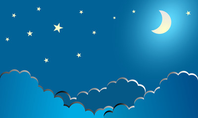 Fototapeta na wymiar Moon and stars in the clouds. Night landscape.