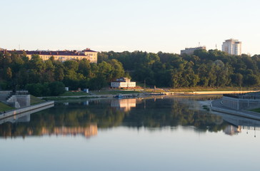 water, river, landscape, lake, sky, nature, reflection, city, blue, summer, forest, architecture, trees, travel, view, town, church, pond, panorama, europe, park, house, reflections