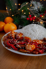 Pork in sweet and sour sauce with tangerines 2