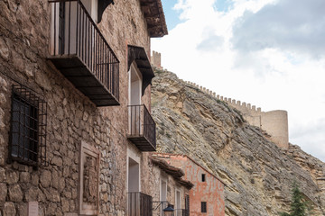 street in Albarracín, at the bottom part of the castle wall of the town, Teruel, Spain, Aragón