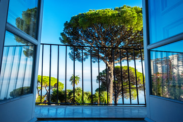 Balcony view from villa Rufolo in Ravello, Panoramic view of the Amalfi Coast
