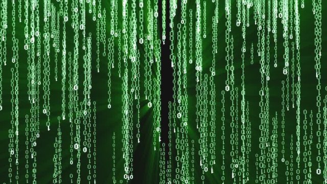 Binary rain, streams of green numbers, 4K abstract background, matrix effect.  
