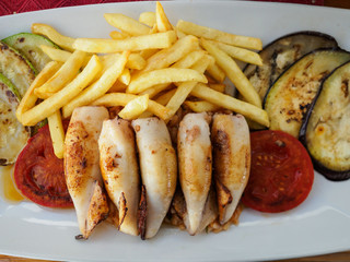 Stuffed Squid and fries