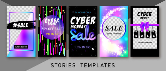 Cyber monday sale instagram stories templates. Instagram Cyber monday backgrounds. These instagram templates are ideal for fashion, lifestyle and travelling bloggers, boutiques' owners, photographers