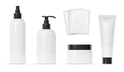 Set of Plastic container for cream spray, balm and shampoo