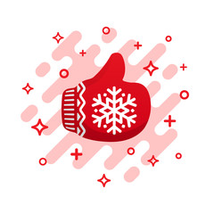 Red mitten thumb up vector icon. Like signs. Red Christmas mitten.