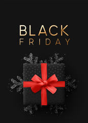 Black Friday Sale. Banner, poster, logo golden color on dark background.