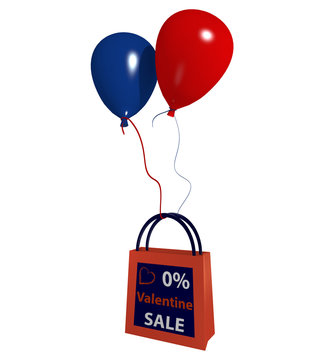 Einkaufstasche mit Luftballons und dem Text Valentine Sale
