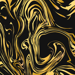 Black and gold marble texture abstract background. Liquid flow effect backdrop. Watercolor stains painting. Marbling surface vector illustration.