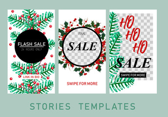 Christmas Instagram stories templates. Clean & Modern. Winter Christmas sale backgrounds. These templates are ideal for fashion, lifestyle and travelling bloggers, boutiques' owners, photographer